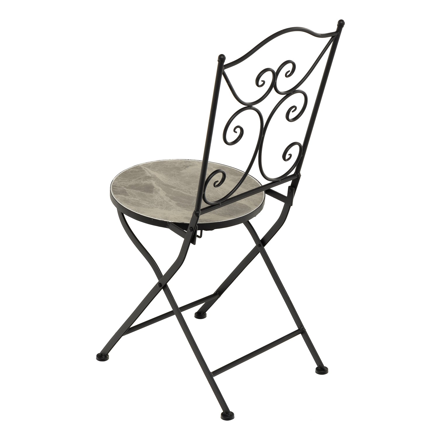 VESTIAMO CASA GIARDINO - Set giardino Bistrot tavolo rotondo 60 cm e 2 sedie in metallo Nero e Top in ceramica Effetto Marmo Grigio